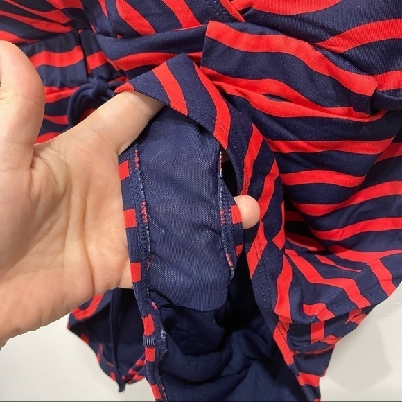 Tommy Bahama Sea Swell V-Neck Faux Wrap Swimsuit One-Piece in Air Kiss Red 14 - Picture 6 of 9